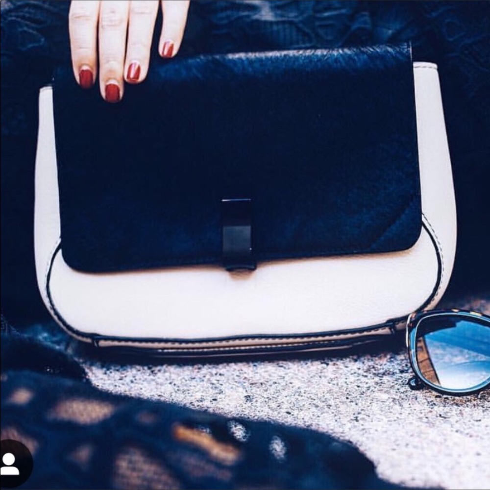 IIIBeCa by Joy Grayson blk ponyhair white clutch